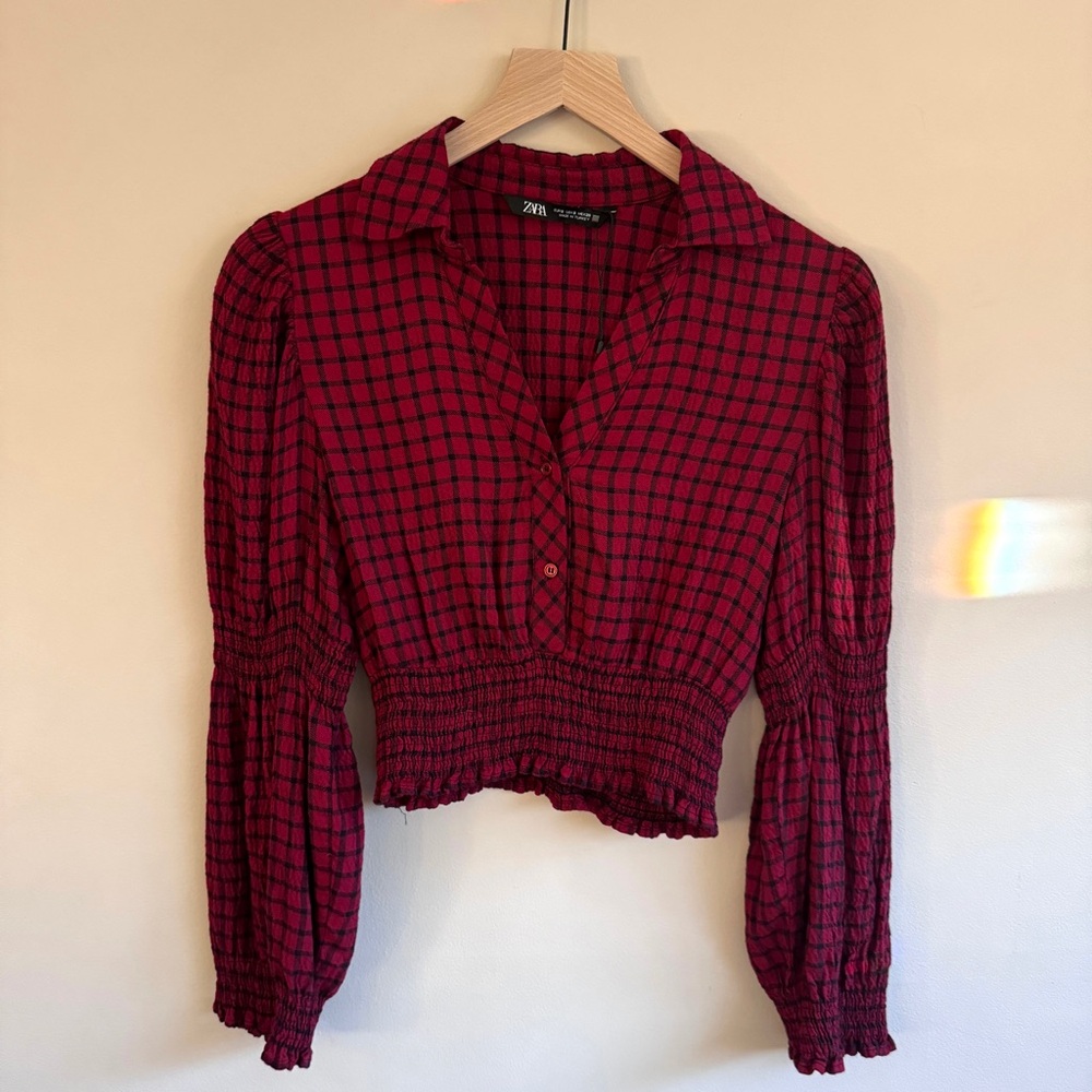 Zara Red Checkered Crop Top
